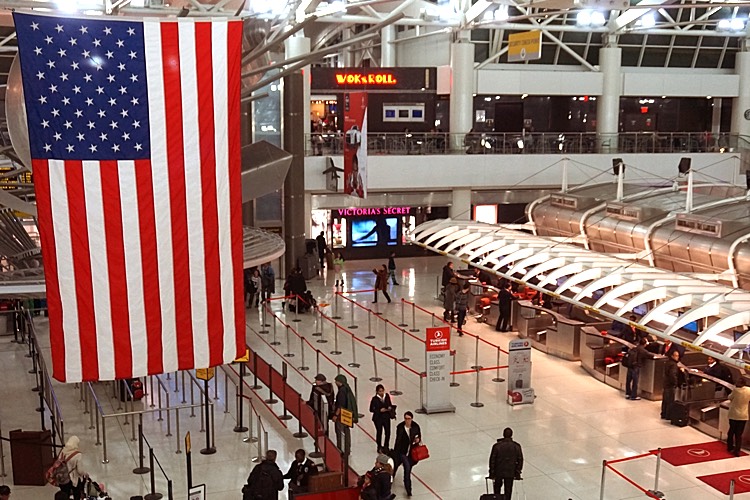 JFK Airport with USA Flag
